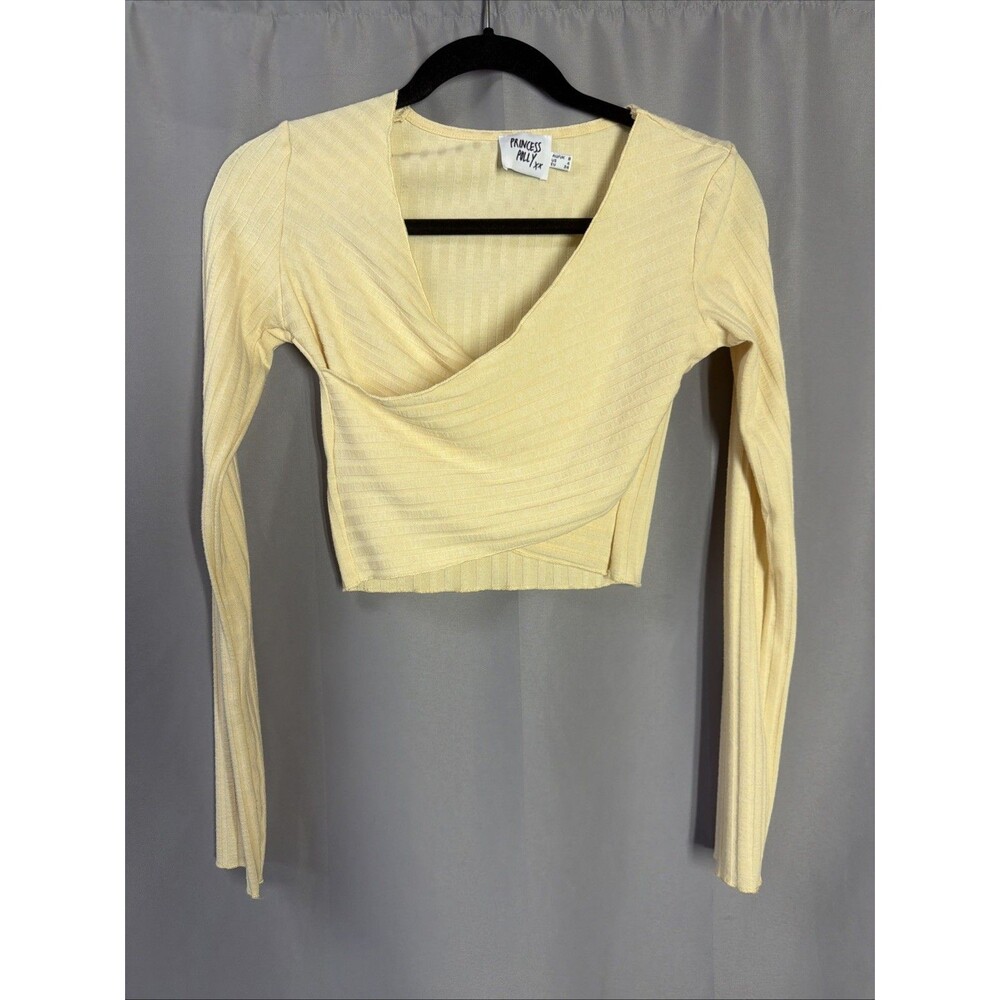 Princess Polly Womens Top Size 4 Eu 36 Yellow Knit Long Sleeve Crop